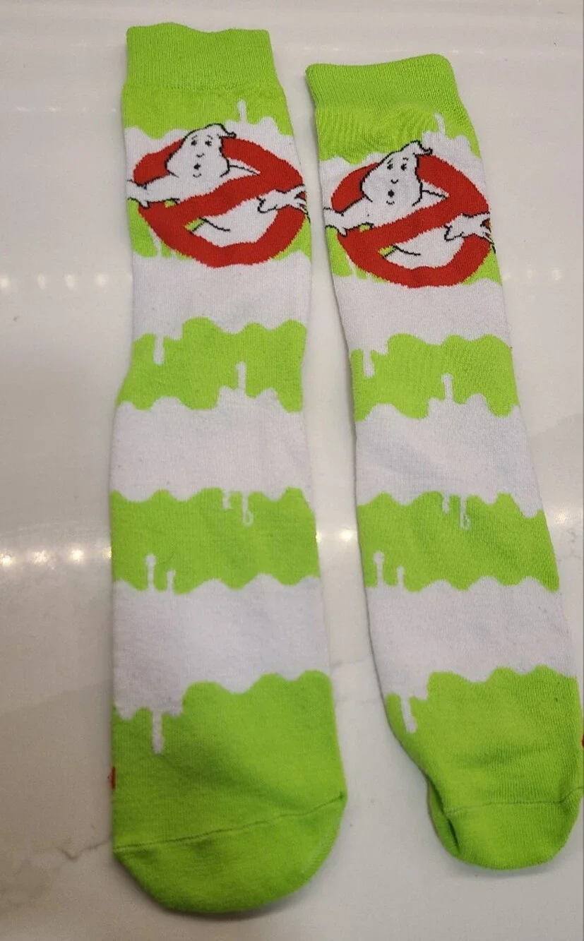 Ghostbusters White & Lime Green Patterned Socks